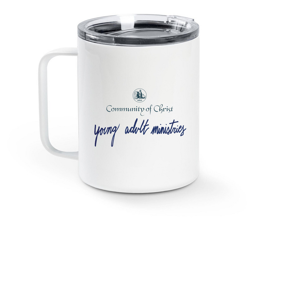 YAM - Travel Mug, a White Stainless Steel Travel Mug (back-view)