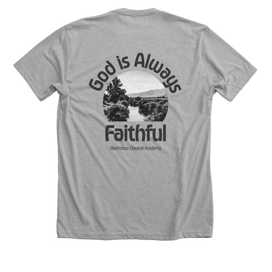 God is Faithful T shirt, a Athletic Heather Premium Unisex Tee (back-view)