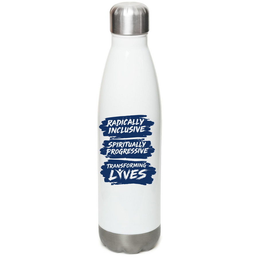 CSLDallas Logo Water Bottle, a White Stainless Steel Water Bottle (back-view)