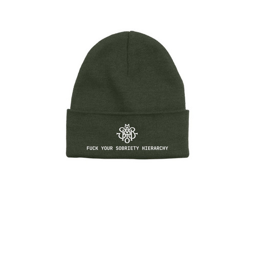FUCK YOUR SOBRIETY HIERARCHY., a Alpine Printed Base Camp Beanie