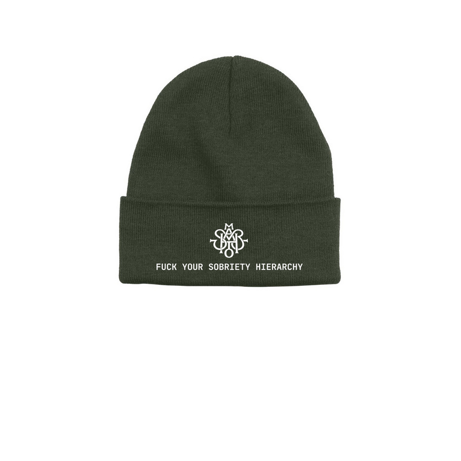 FUCK YOUR SOBRIETY HIERARCHY., a Alpine Printed Base Camp Beanie