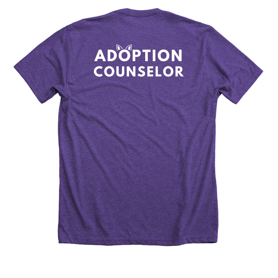 Cat Adoption Counselor Shirt, a Heather Team Purple Premium Unisex Tee (back-view)