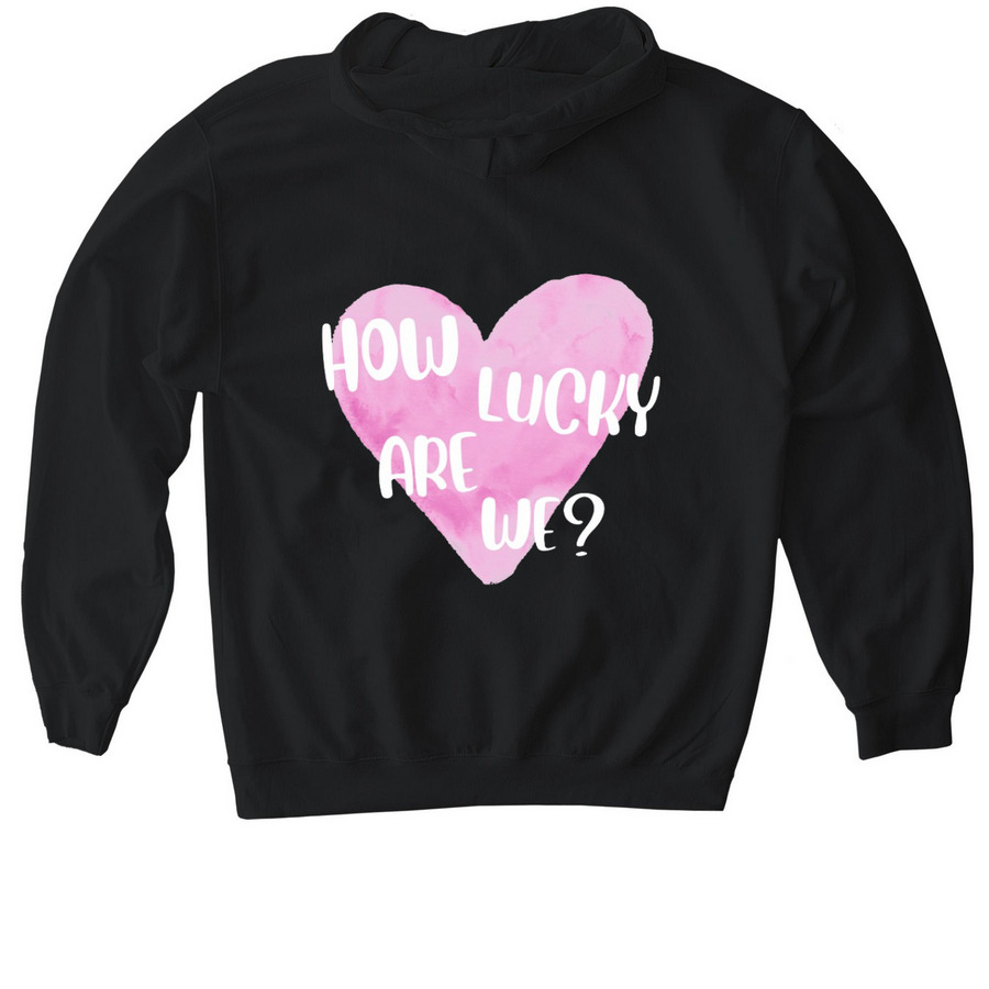 How Lucky Are We Hoodie, a Black Gildan Softstyle Pullover Hoodie (back-view)