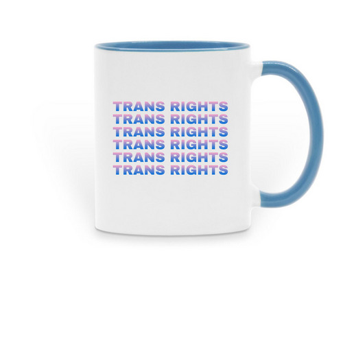 TRANS RIGHTS MUG, a Light Blue Two-Tone Ceramic Mug