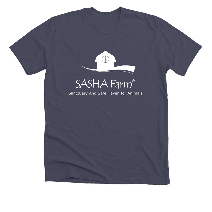 White Logo, a Heather Midnight Navy Premium Unisex Tee