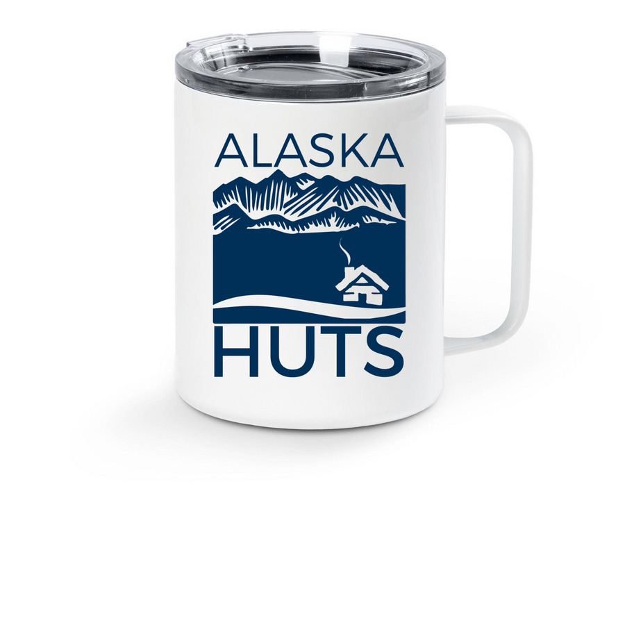 Alaska Huts Mug, a White Stainless Steel Travel Mug