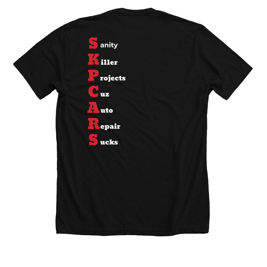 SKPcars Repair Sucks shirt, a Solid Black Blend Premium Unisex Tee (back-view)