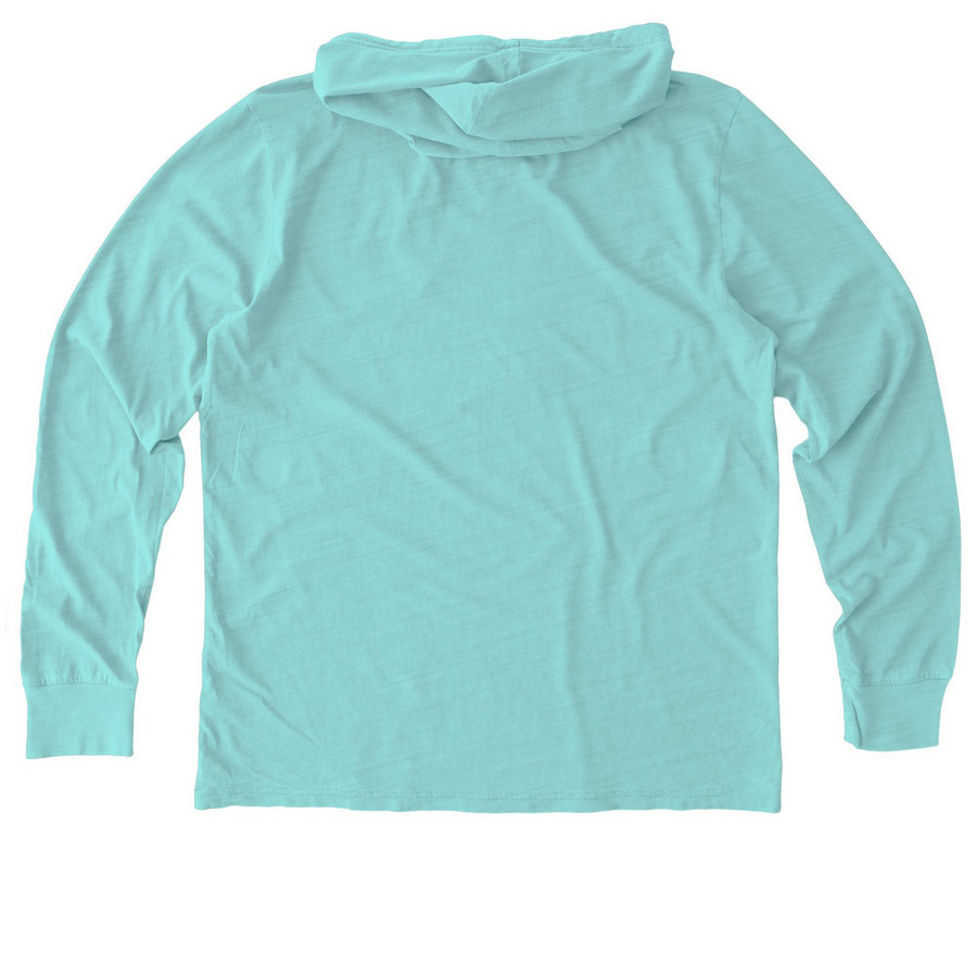 Pocket Logo, a Saltwater Blue Allmade Organic Cotton Mineral Dye Hoodie Tee (back-view)