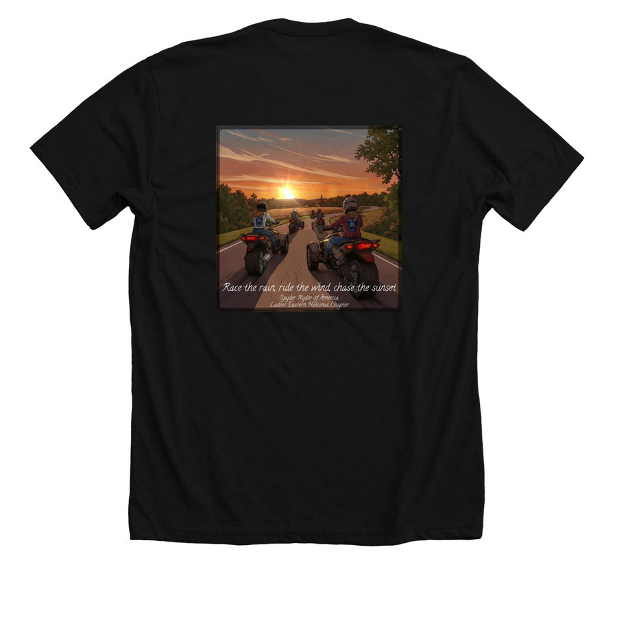 Sunset Ride - Back Design, a Solid Black Blend Premium Unisex Tee (back-view)
