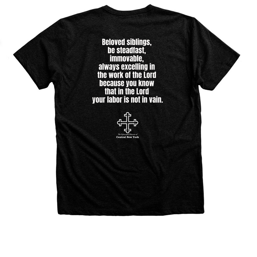 158th Diocesan Convention - Apparel, a Black Heather Premium Unisex Tee (back-view)