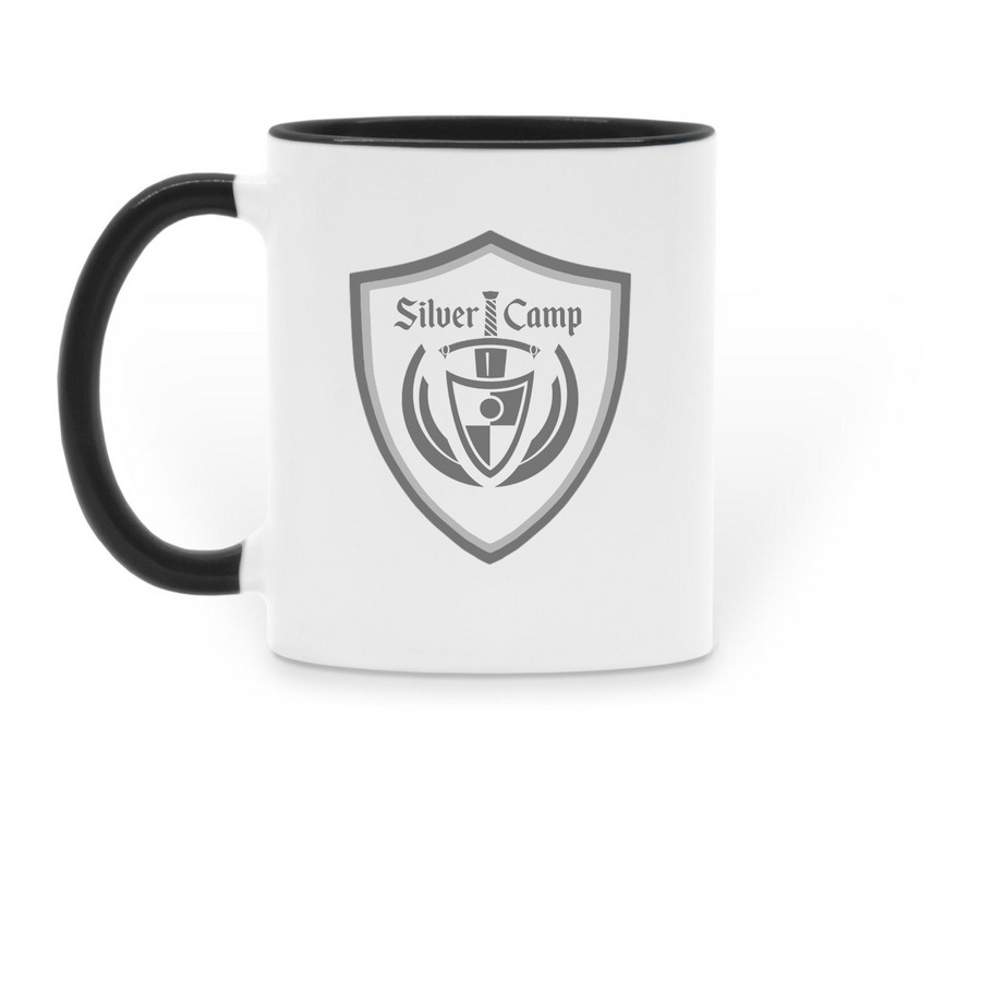 Silver Camp Coffee Mug, a Black Two-Tone Ceramic Mug (back-view)