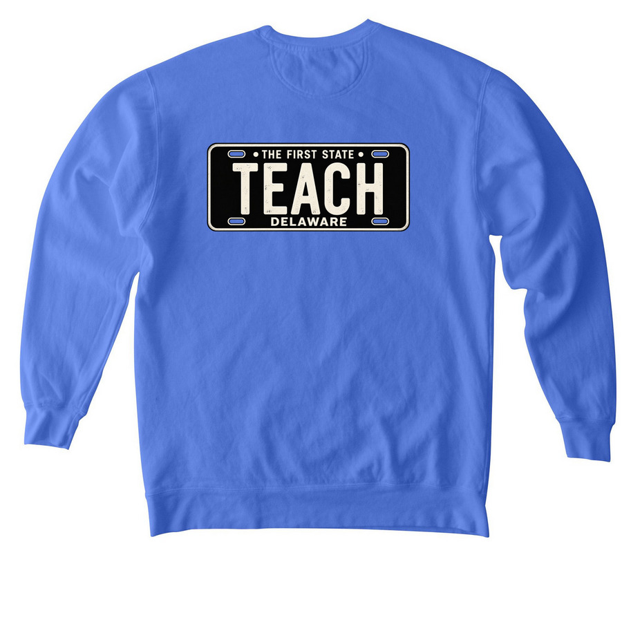 BW Tag Teacher, a Flo Blue Comfort Colors Crewneck Sweatshirt (back-view)