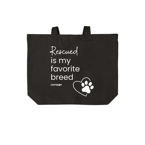 Rescued is My Favorite Breed Tote, a Deep Black Cotton Canvas Tote Bag