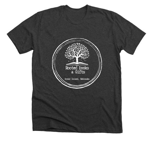 Rooted Books & Gifts: Grand Island, a Dark Grey Heather Premium Unisex Tee