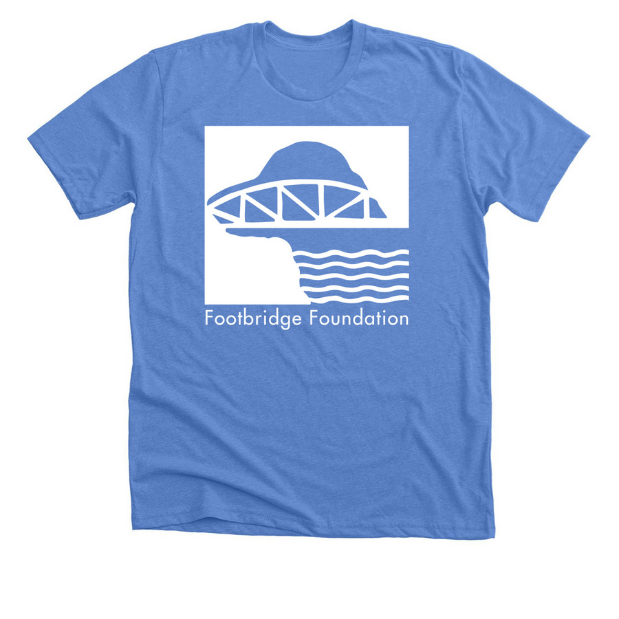 Footbridge Foundation - White Logo, a Heather Columbia Blue Premium Unisex Tee