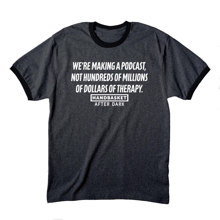 Making a Podcast, a Dark Heather Grey/ Jet Black Cotton Ringer Tee