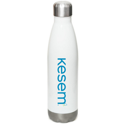 Kesem Butterfly Logo Water Bottle, a White Stainless Steel Water Bottle