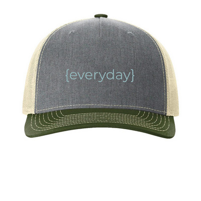 {everyday} cap, a Heather Grey/ Birch/ Army Olive Printed Five-Panel Trucker Cap