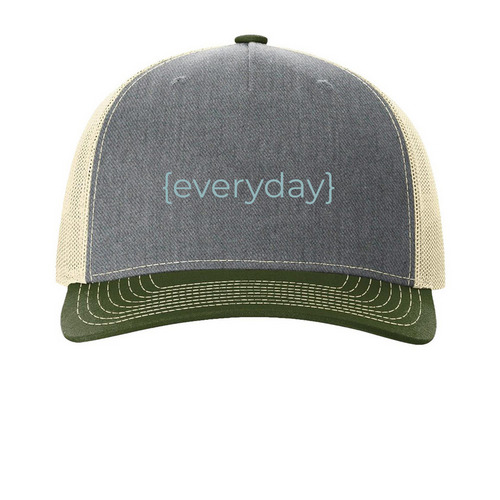 {everyday} cap, a Heather Grey/ Birch/ Army Olive Printed Five-Panel Trucker Cap
