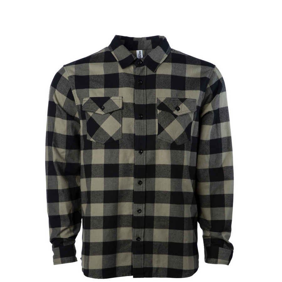 Retro Lettering White Ink Back Print&nbsp;, a Olive/ Black Unisex Flannel Shirt