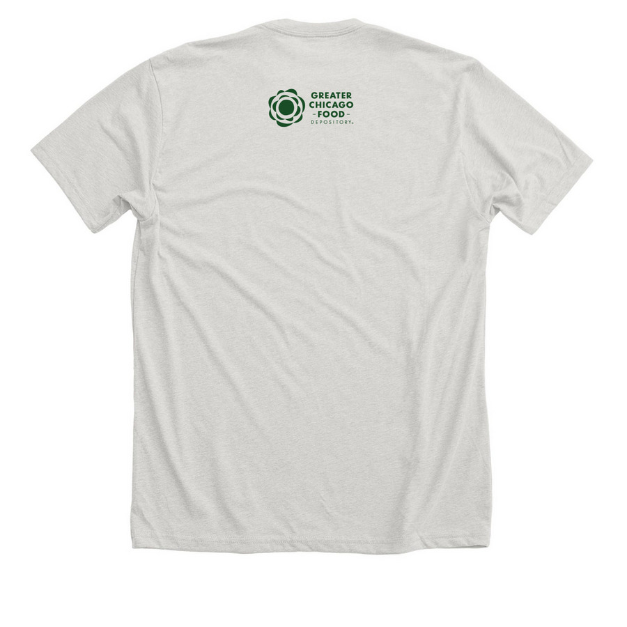 A Greater Chicago Starts With Me, a Heather Cement Premium Unisex Tee (back-view)