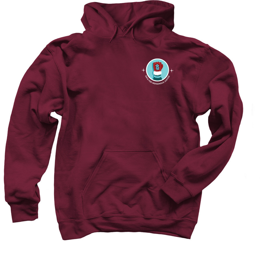 Data For Indigenous Justice (Color Logo, a Maroon Pullover Hoodie