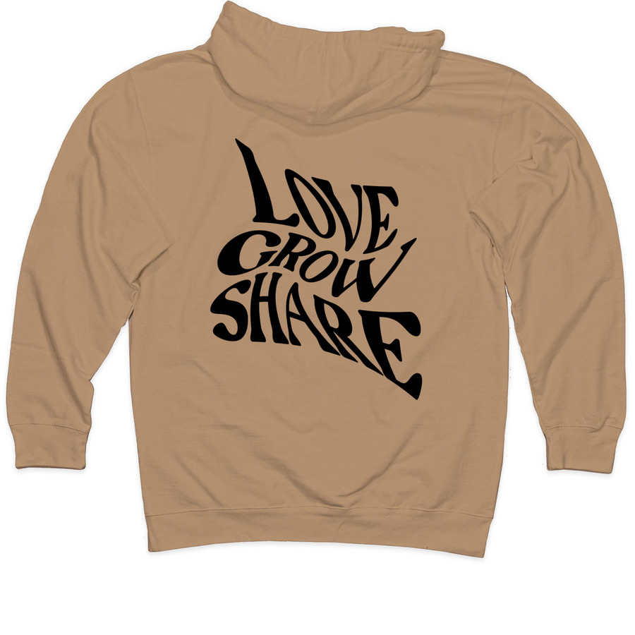 Love/Grow/Share Twist, a Sandstone Midweight Pullover Hoodie (back-view)