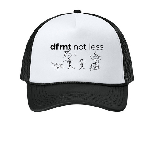 different not less hats, a White/ Deep Black Printed Foam Trucker Hat