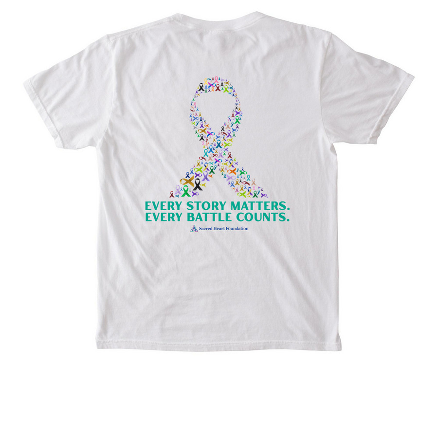 Sacred Heart Cancer Center, a White Comfort Colors Pocket Tee (back-view)