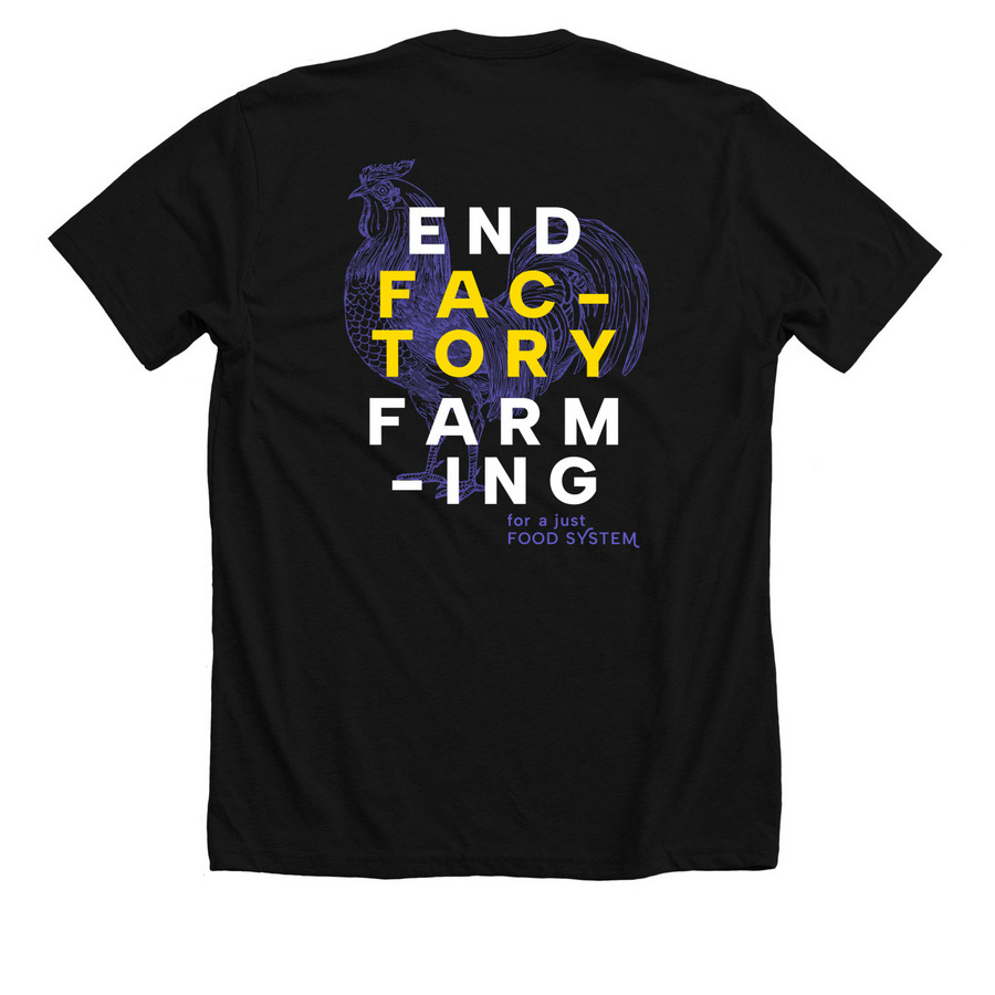 End Factory Farming, a Solid Black Blend Premium Unisex Tee (back-view)
