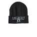 AM I REAL? Graphic Beanie, a Heather Charcoal Printed Cuffed Beanie
