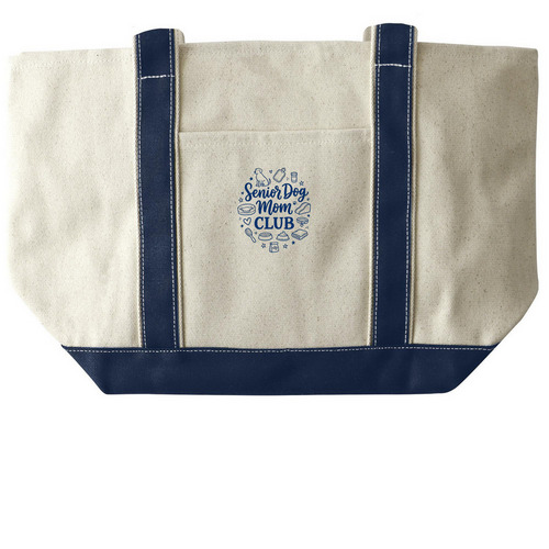 Senior Dog Mom Tote, a Natural/Navy Large Two-Tone Canvas Tote Bag