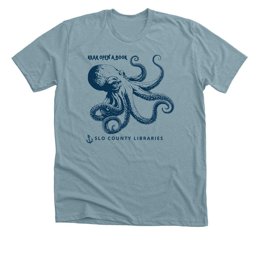 Book Kraken, a Heather Blue Lagoon Premium Unisex Tee