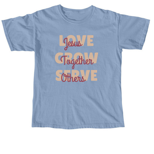 Love-Grow-Serve, a Washed Denim Comfort Colors Unisex Tee