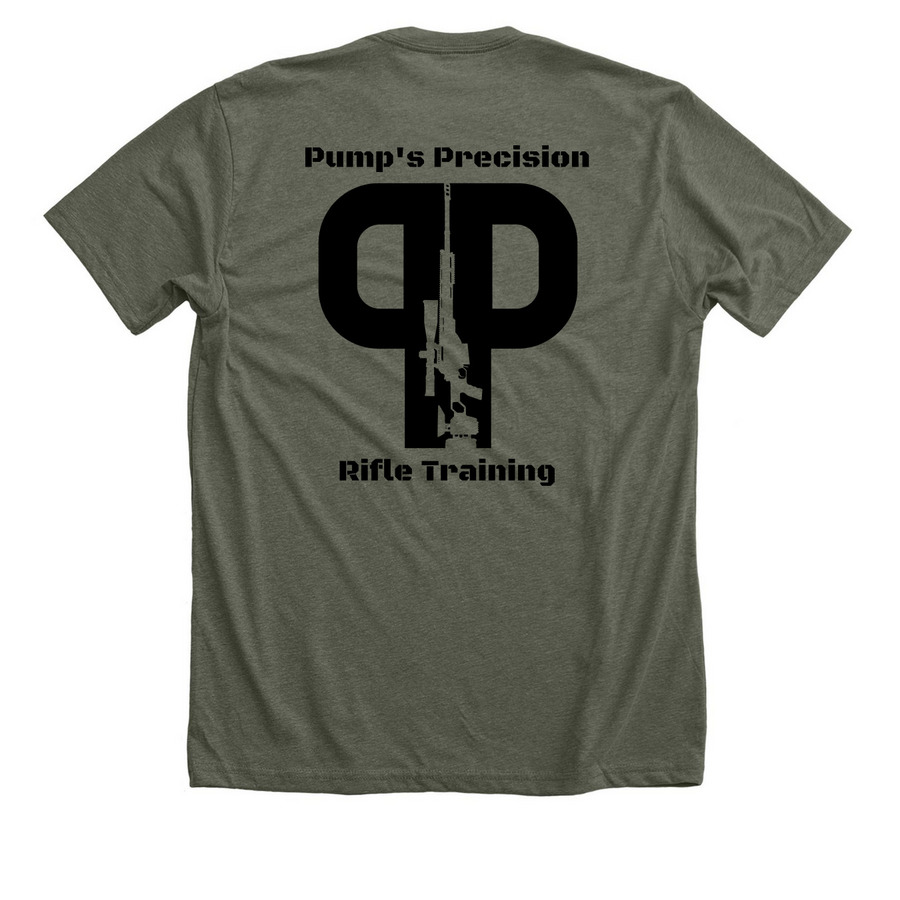 Pump's Precision Rifle Training, a Heather Military Green Premium Unisex Tee (back-view)