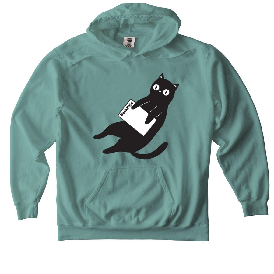 Black Cat Reads BookPage Unisex Hoodie, a Seafoam Comfort Colors Pullover Hoodie