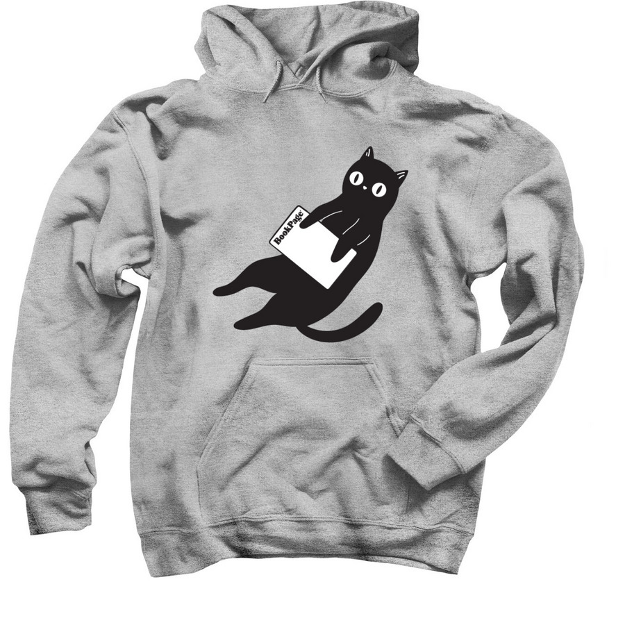 Black Cat Reads BookPage Unisex Hoodie, a Sport Grey Pullover Hoodie