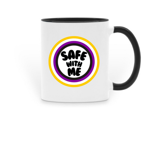 'Safe with Me' Non-Binary Mug, a Black Two-Tone Ceramic Mug
