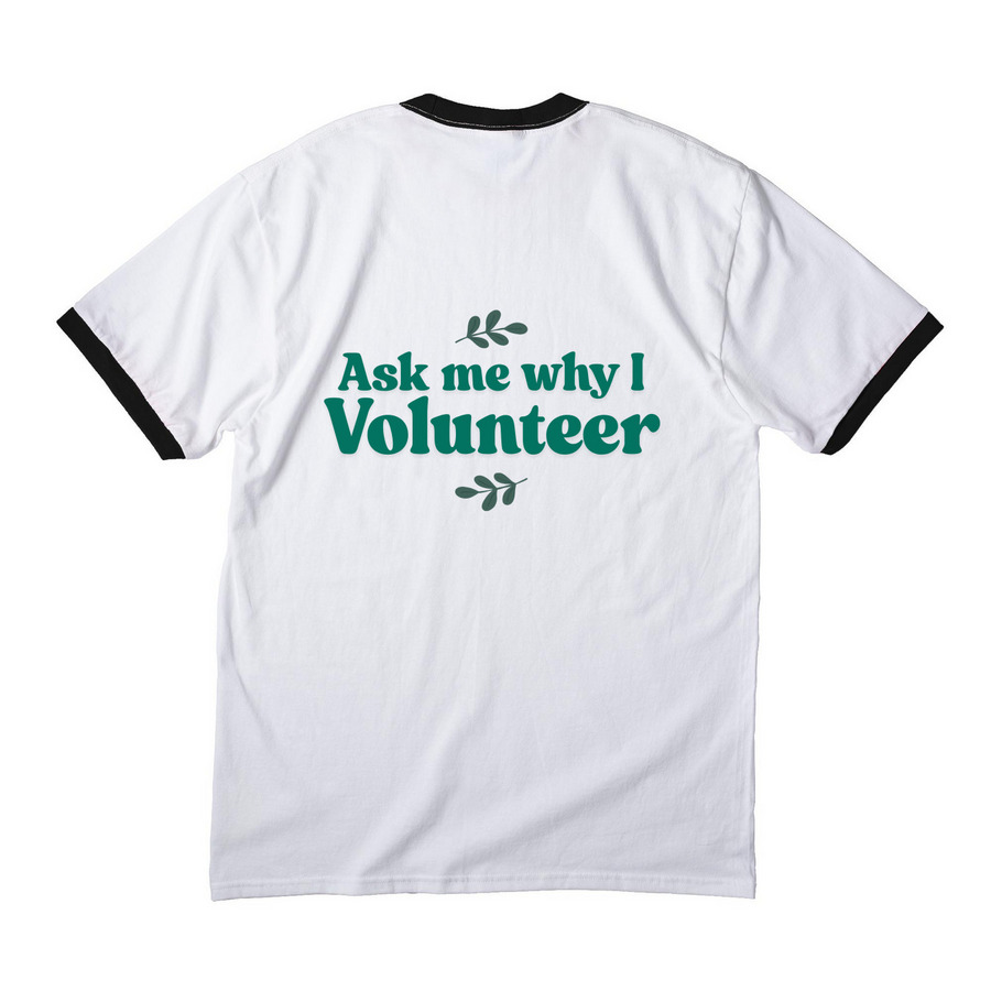 First Step Volunteer, a White/ Jet Black Cotton Ringer Tee (back-view)