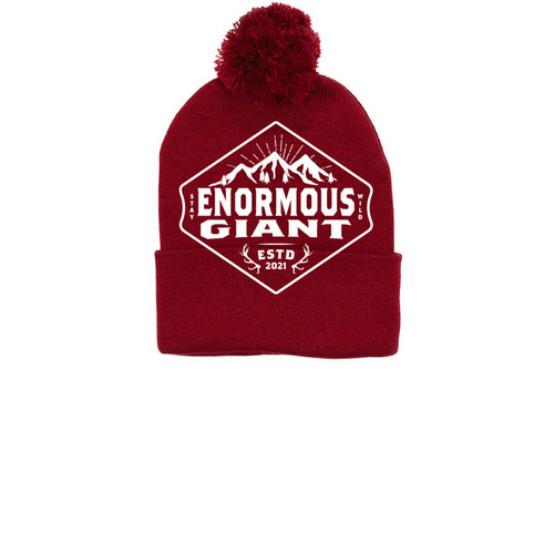 Enormous Giant Stay Wild, a Red Pom-Pom Beanie