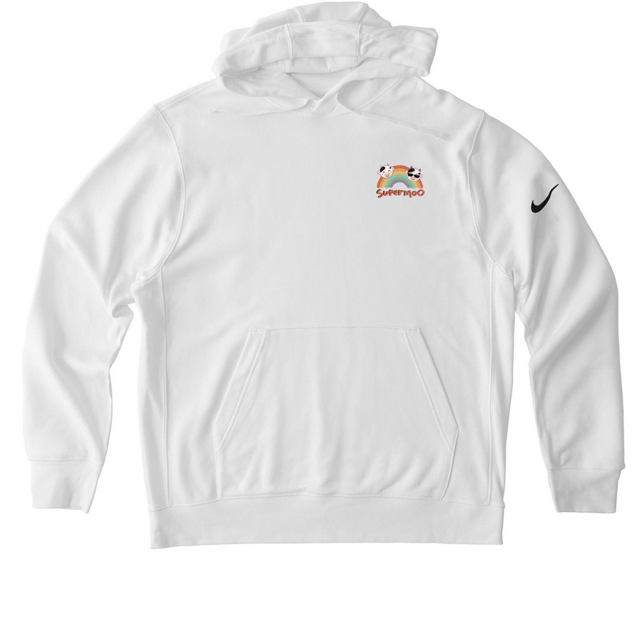 SuperMoo Active Keep Moving Rainbow Magic, a White Nike Club Fleece Pullover Hoodie