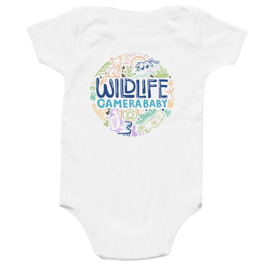 Camera Baby - Infant, a White Infant Onesie (back-view)
