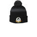 Two Tone Beanie, a Black/ Iron Grey Printed Stripe Pom-Pom Beanie
