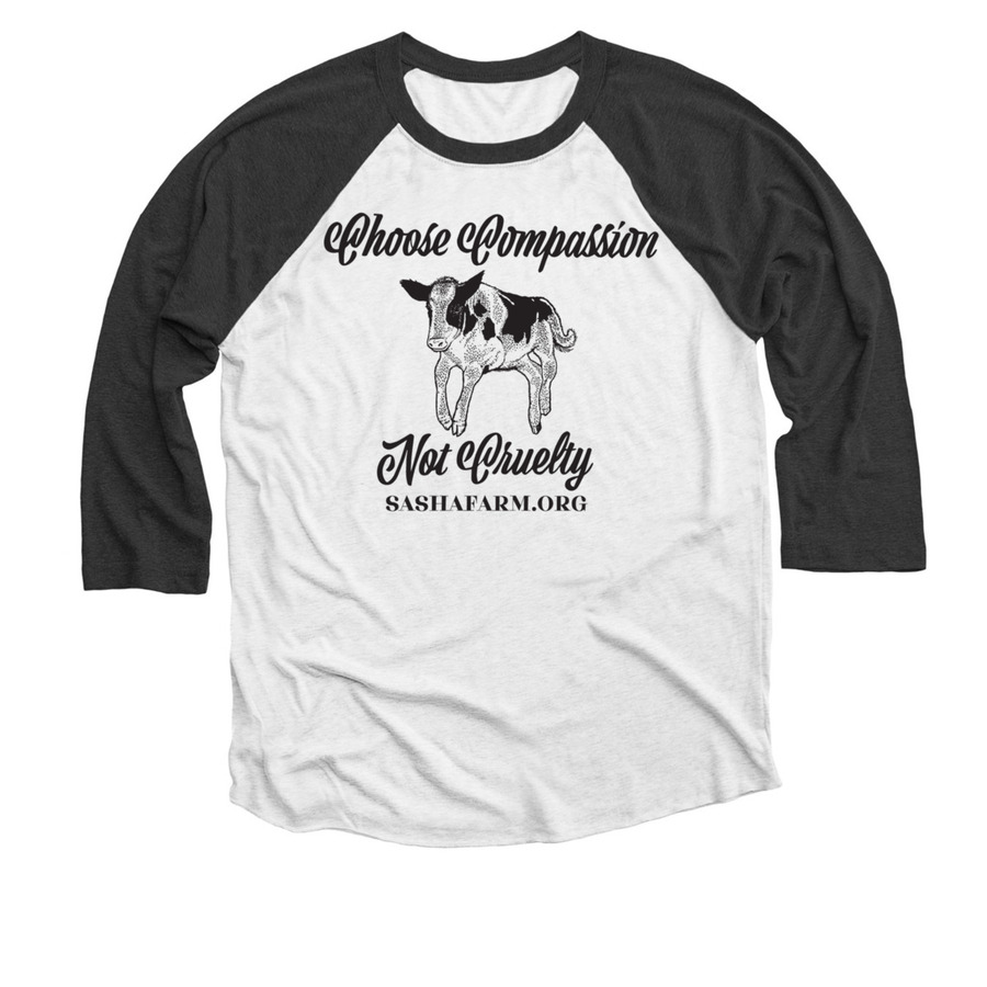 Choose Compassion, Not Cruelty&nbsp;, a Black and Heather White 3/4 Sleeve Baseball Tee