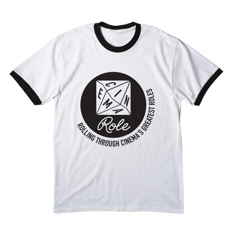 Cinema Role Logo & Tagline, a White/ Jet Black Cotton Ringer Tee