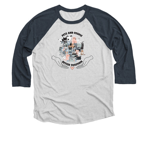 Pets and People, Better Together, a Indigo and Heather White 3/4 Sleeve Baseball Tee