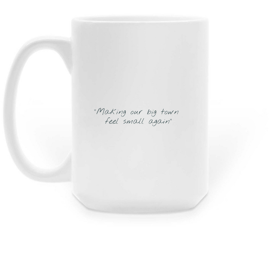 The Little Farmhouse Mug, a White Large Coffee Mug (back-view)