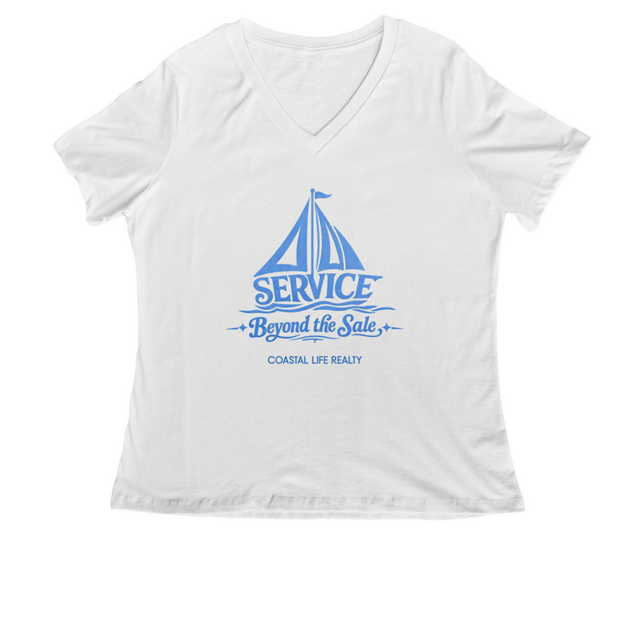 Service Beyond the Sale, a White Women's Relaxed V-Neck Tee