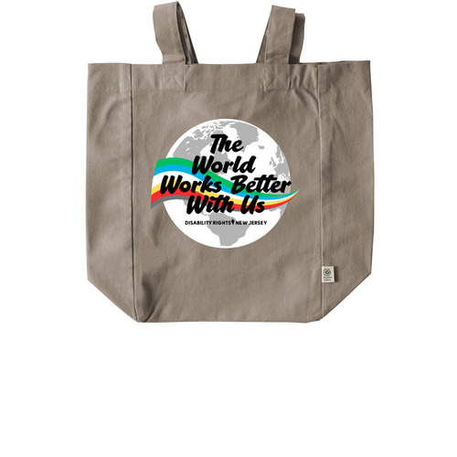 The World Works Better With Us, a Pumice Recycled Cotton Tote Bag