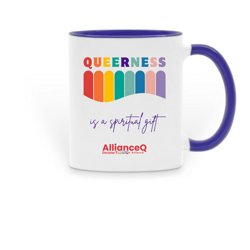Queerness Is a Spiritual Gift Mug, a Dark Blue Two-Tone Ceramic Mug